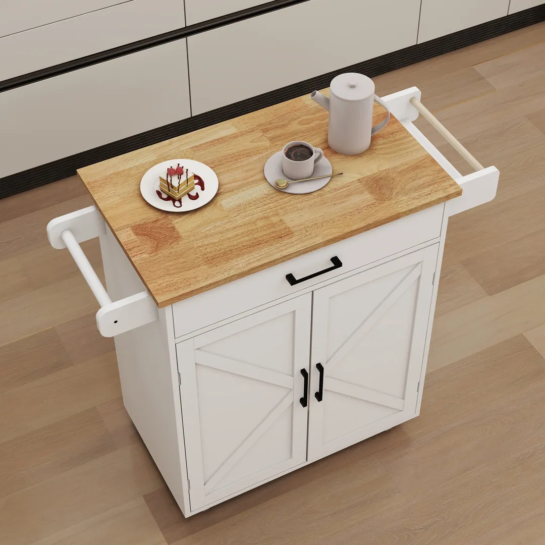 Nestfair White Wood Base with Mdf Wood Top Rolling Kitchen Island (17.72-in x 37.99-in x 36.02-in), photo 5 of 8