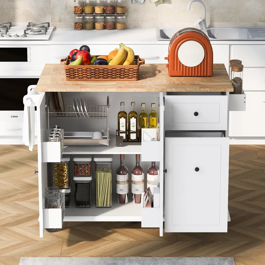 Nestfair White Wood Base with Mdf Wood Top Rolling Kitchen Island (28.74-in x 53.94-in x 36.81-in), photo 7 of 8