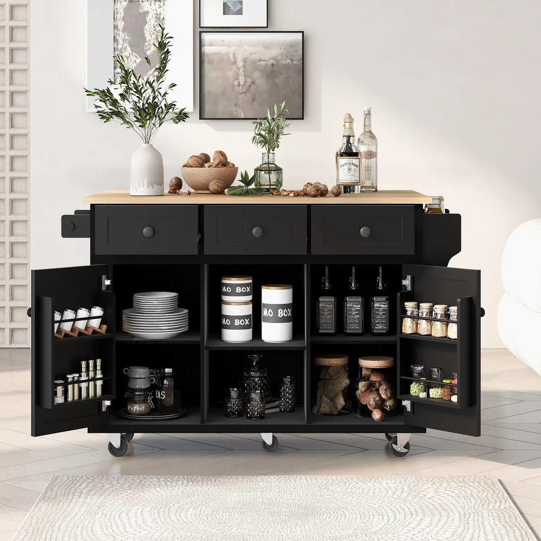 Nestfair Black Wood Base with Mdf Wood Top Rolling Kitchen Island (29.5-in x 53.1-in x 37.2-in), photo 7 of 8
