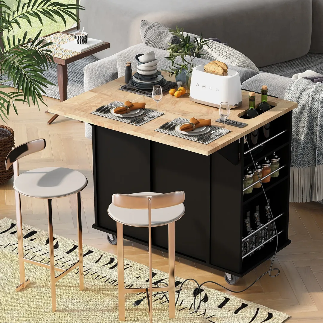 Nestfair Black Wood Base with Mdf Top Rolling Kitchen Island (29.33-in x 39.8-in x 33.7-in), photo 7 of 8