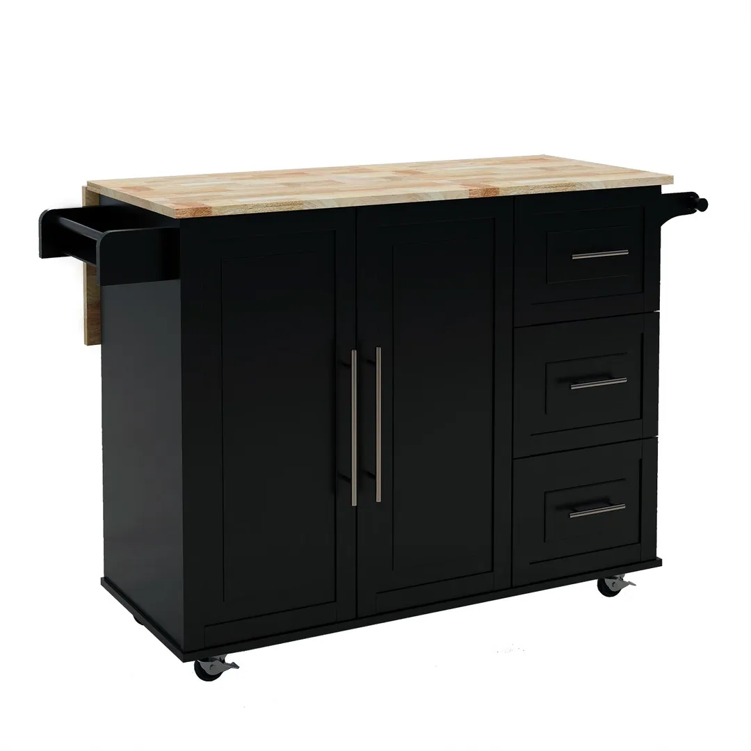 Nestfair Black Wood Base with Mdf Wood Top Rolling Kitchen Cart (16.93-in x 43.7-in x 35.83-in), photo 2 of 7