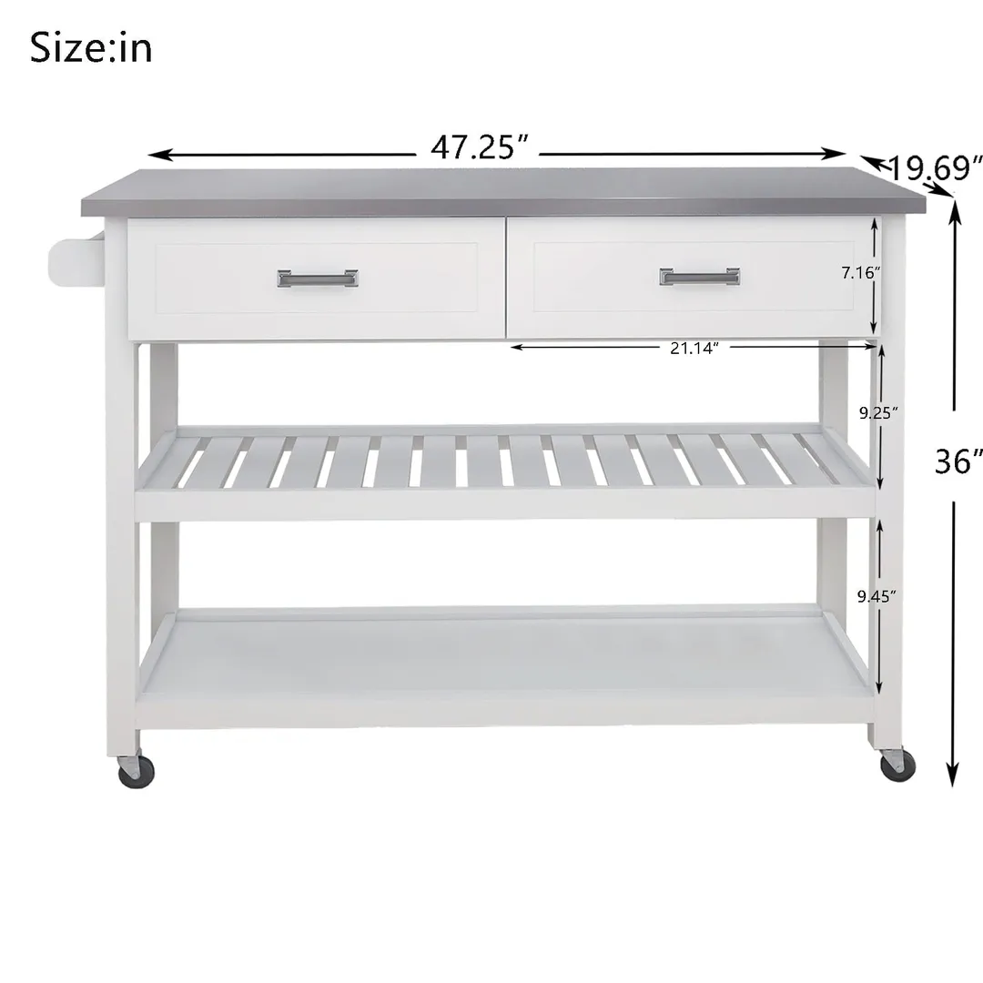 Nestfair White Wood Base with Mdf Wood Top Rolling Kitchen Cart (19.69-in x 47.2-in x 36.02-in), photo 6 of 6