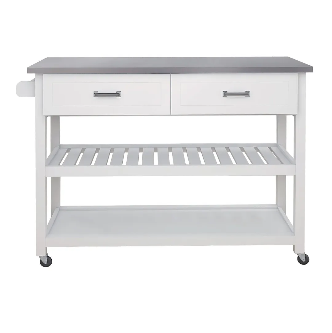 Nestfair White Wood Base with Mdf Wood Top Rolling Kitchen Cart (19.69-in x 47.2-in x 36.02-in), photo 2 of 6