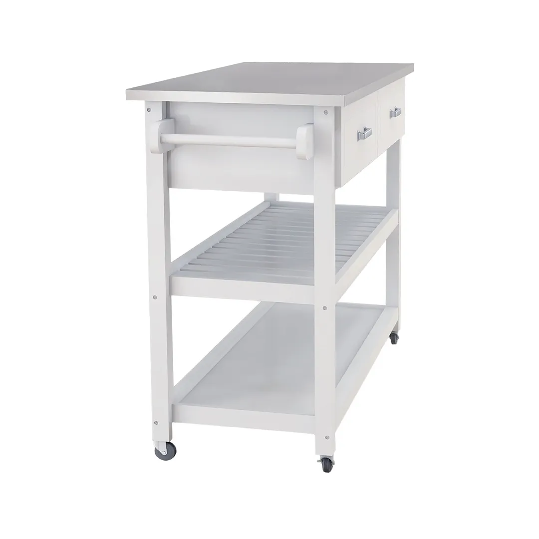 Nestfair White Wood Base with Mdf Wood Top Rolling Kitchen Cart (19.69-in x 47.2-in x 36.02-in), photo 4 of 6