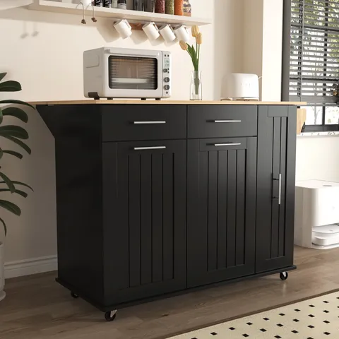 Black Mdf Base with Wood Top Rolling Kitchen Island