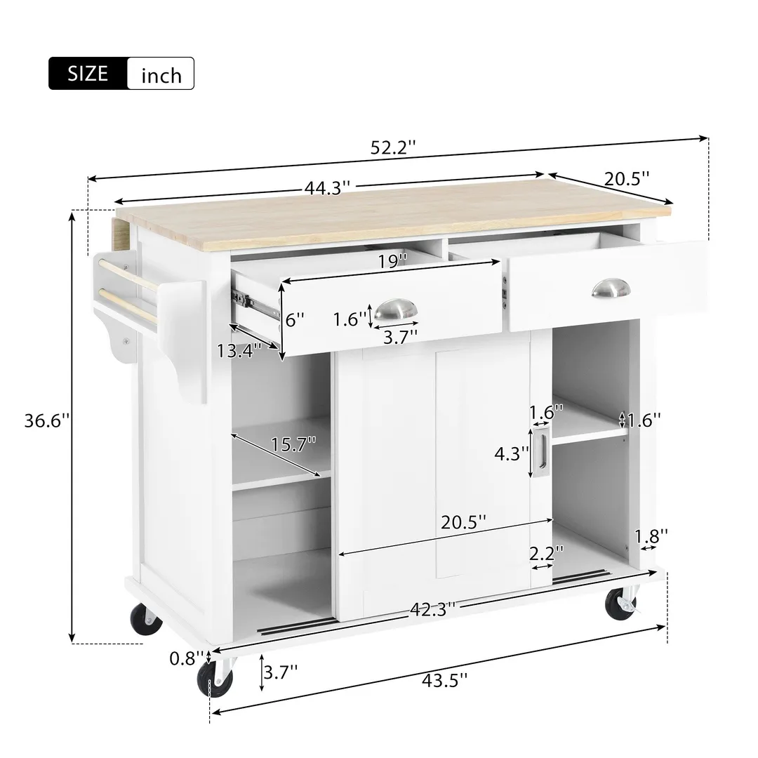 Nestfair White Wood Base with Mdf Wood Top Rolling Kitchen Island (20.5-in x 52.2-in x 36.6-in), photo 8 of 8