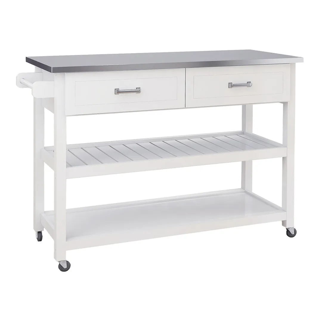 Nestfair White Wood Base with Mdf Wood Top Rolling Kitchen Cart (19.69-in x 47.2-in x 36.02-in), photo 3 of 6