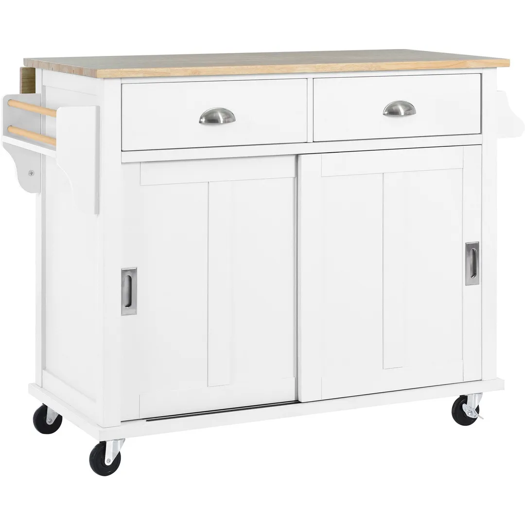 Nestfair White Wood Base with Mdf Wood Top Rolling Kitchen Island (20.5-in x 52.2-in x 36.6-in), photo 2 of 8