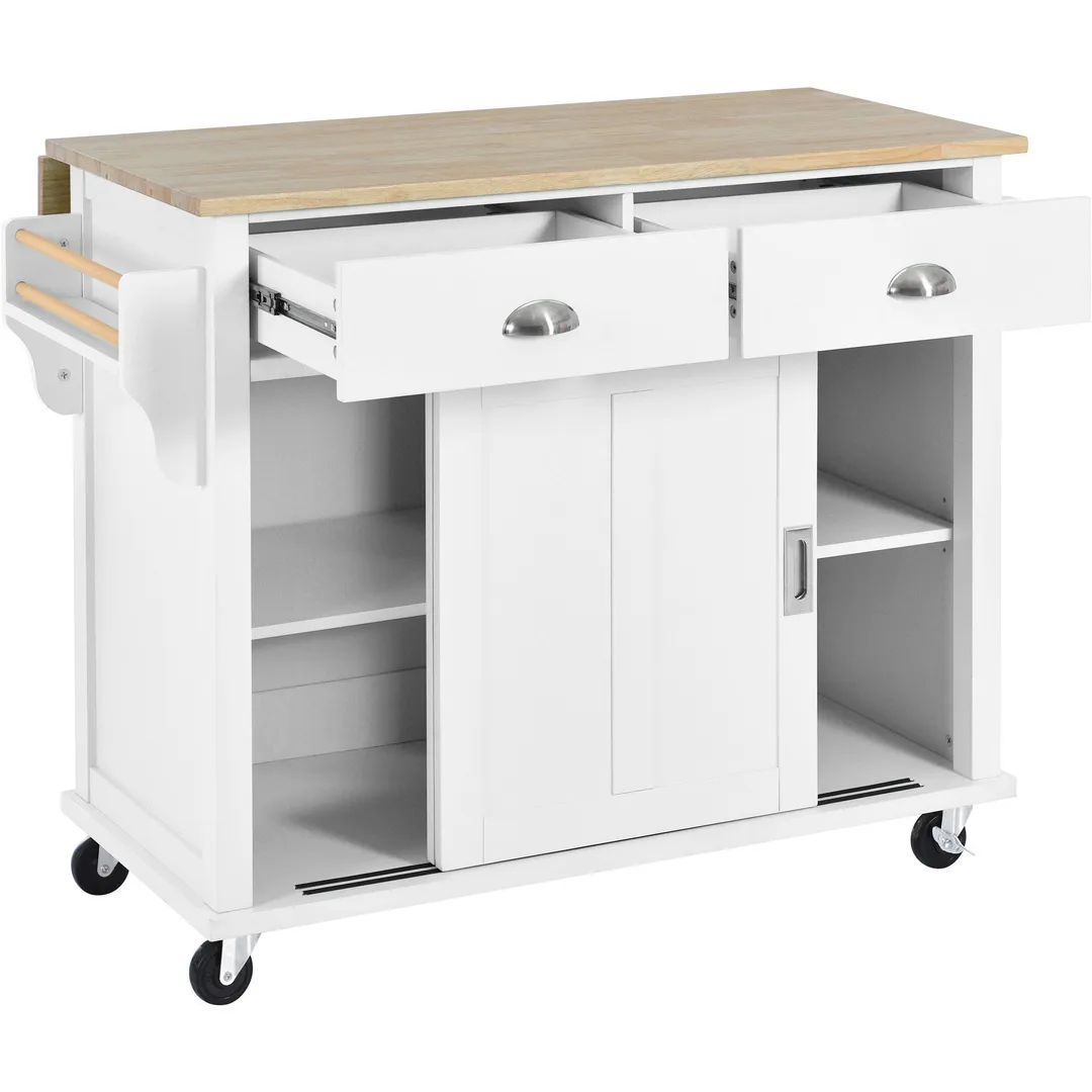 Nestfair White Wood Base with Mdf Wood Top Rolling Kitchen Island (20.5-in x 52.2-in x 36.6-in), photo 3 of 8