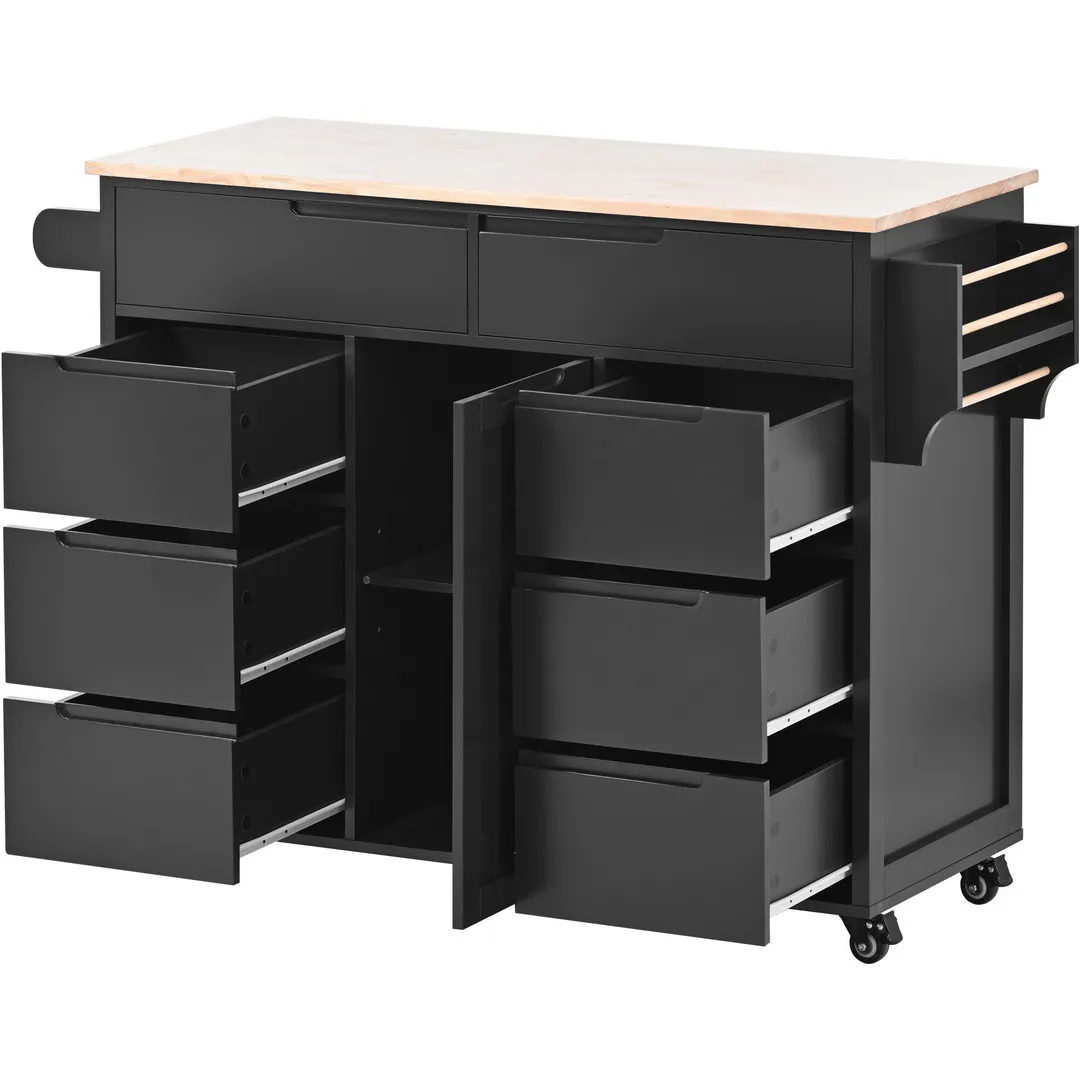 Nestfair Black Wood Base with Mdf Wood Top Rolling Kitchen Island (18.5-in x 53.1-in x 37-in), photo 6 of 8