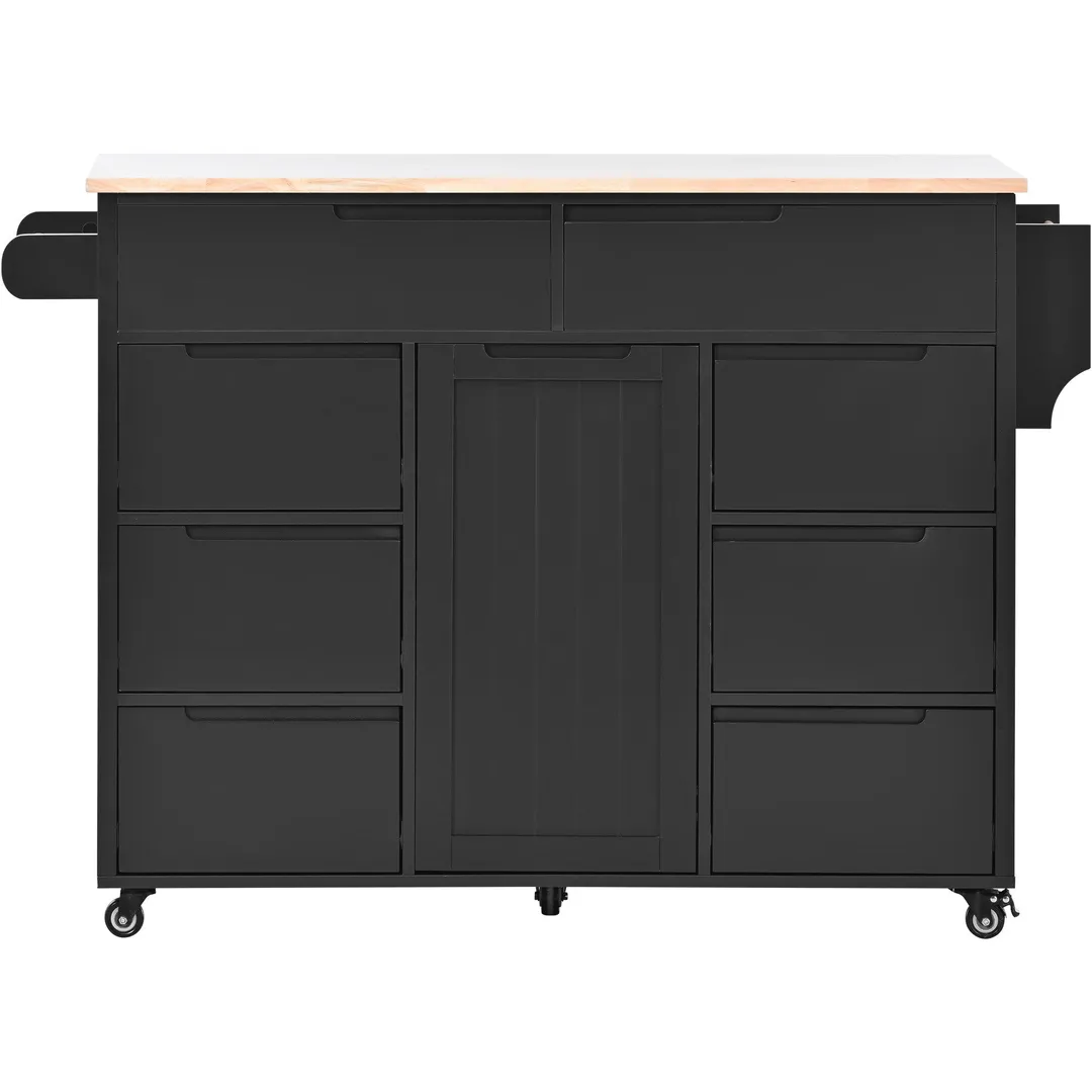 Nestfair Black Wood Base with Mdf Wood Top Rolling Kitchen Island (18.5-in x 53.1-in x 37-in), photo 2 of 8