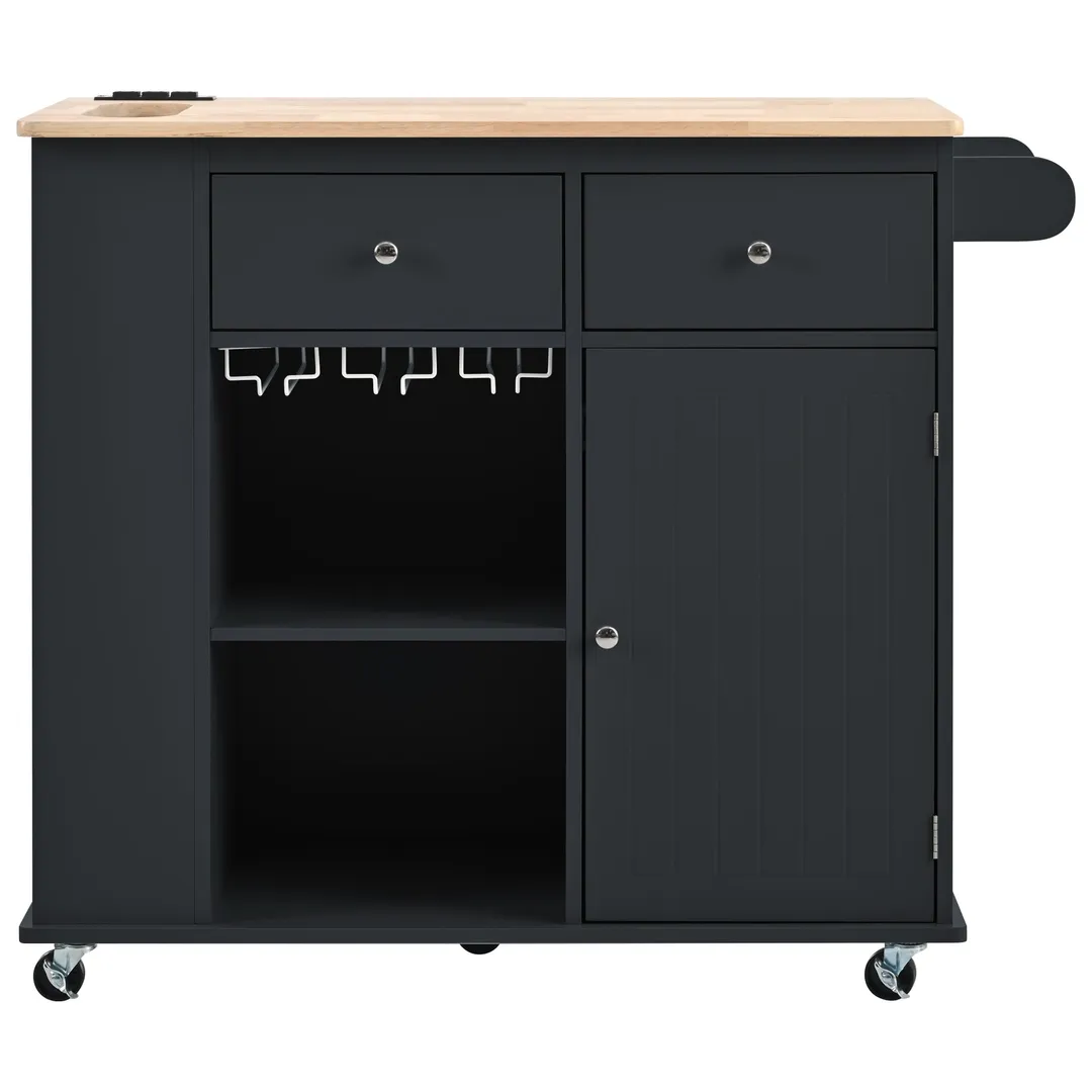 Nestfair Black Wood Base with Mdf Top Rolling Kitchen Island (29.33-in x 39.8-in x 33.7-in), photo 3 of 8