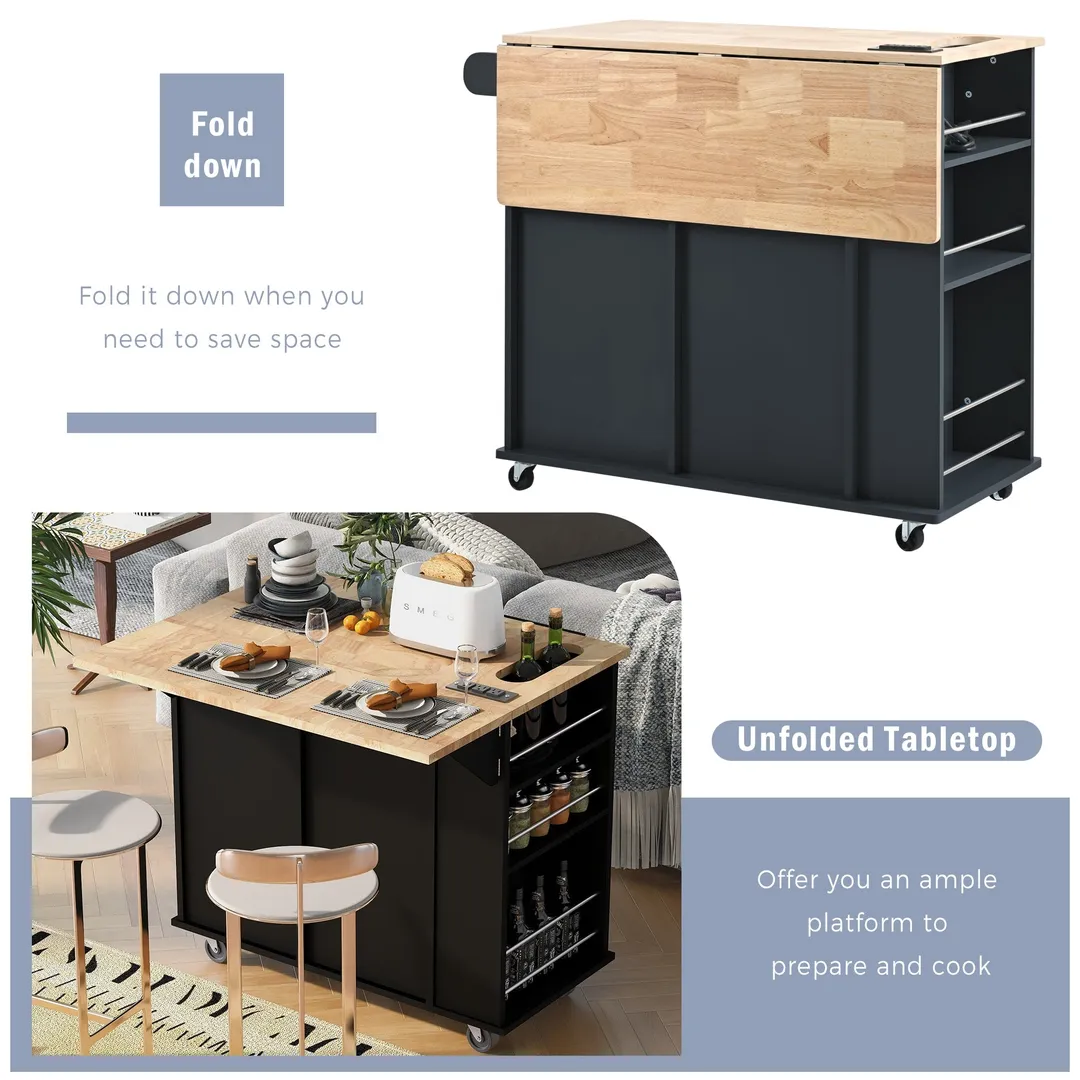 Nestfair Black Wood Base with Mdf Top Rolling Kitchen Island (29.33-in x 39.8-in x 33.7-in), photo 6 of 8