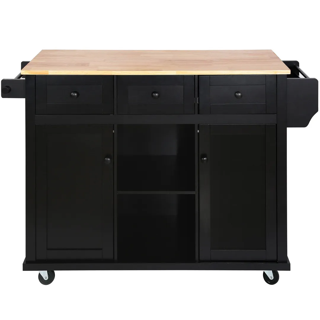 Nestfair Black Wood Base with Mdf Wood Top Rolling Kitchen Island (29.5-in x 53.1-in x 37.2-in), photo 2 of 8