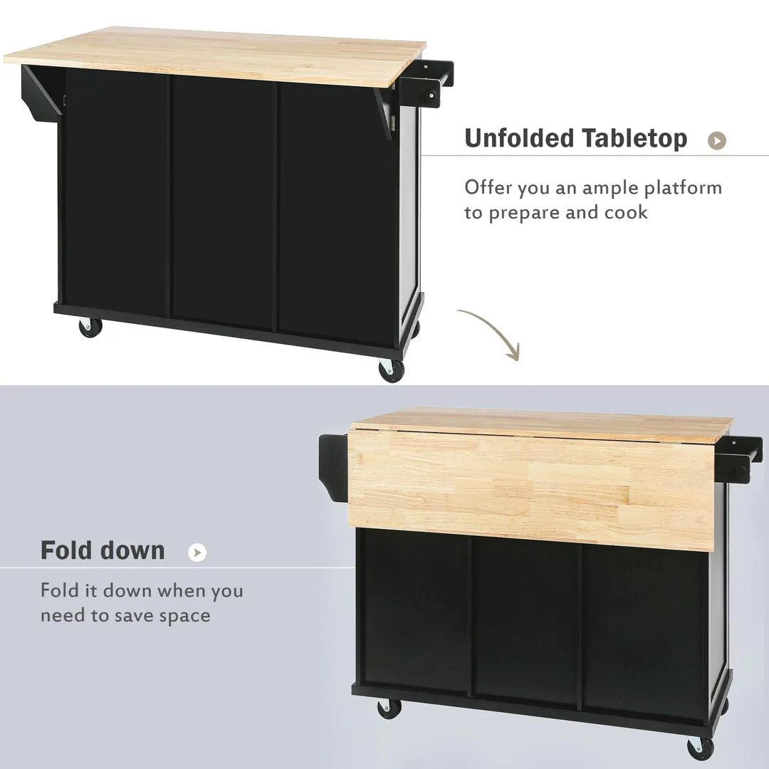 Nestfair Black Wood Base with Mdf Wood Top Rolling Kitchen Island (29.5-in x 53.1-in x 37.2-in), photo 4 of 8