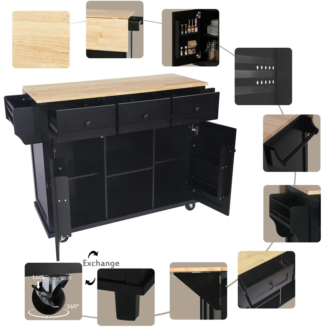 Nestfair Black Wood Base with Mdf Wood Top Rolling Kitchen Island (29.5-in x 53.1-in x 37.2-in), photo 6 of 8