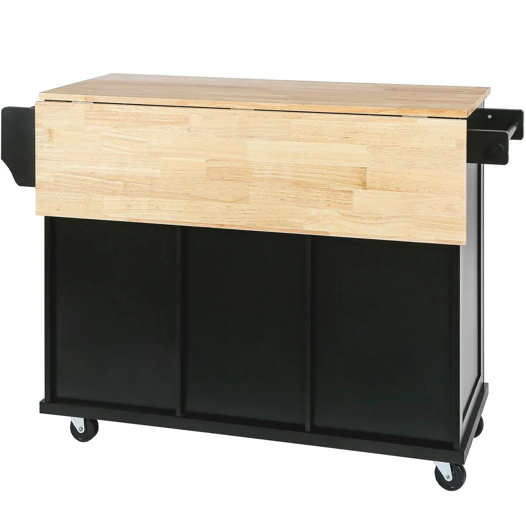 Nestfair Black Wood Base with Mdf Wood Top Rolling Kitchen Island (29.5-in x 53.1-in x 37.2-in), photo 3 of 8