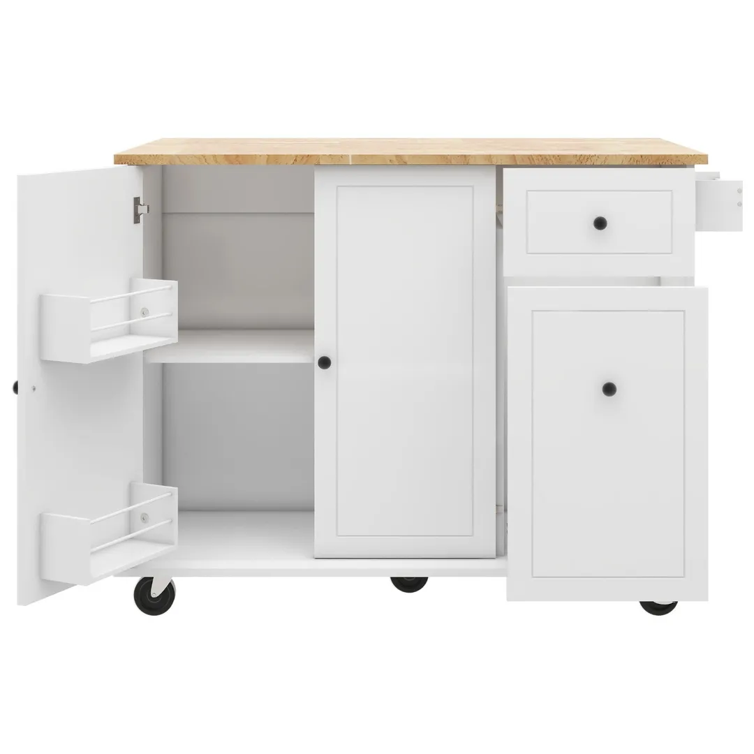 Nestfair White Wood Base with Mdf Wood Top Rolling Kitchen Island (28.74-in x 53.94-in x 36.81-in), photo 2 of 8