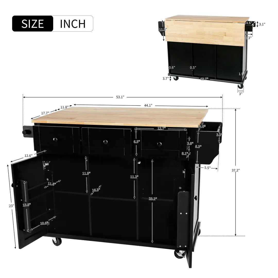 Nestfair Black Wood Base with Mdf Wood Top Rolling Kitchen Island (29.5-in x 53.1-in x 37.2-in), photo 8 of 8