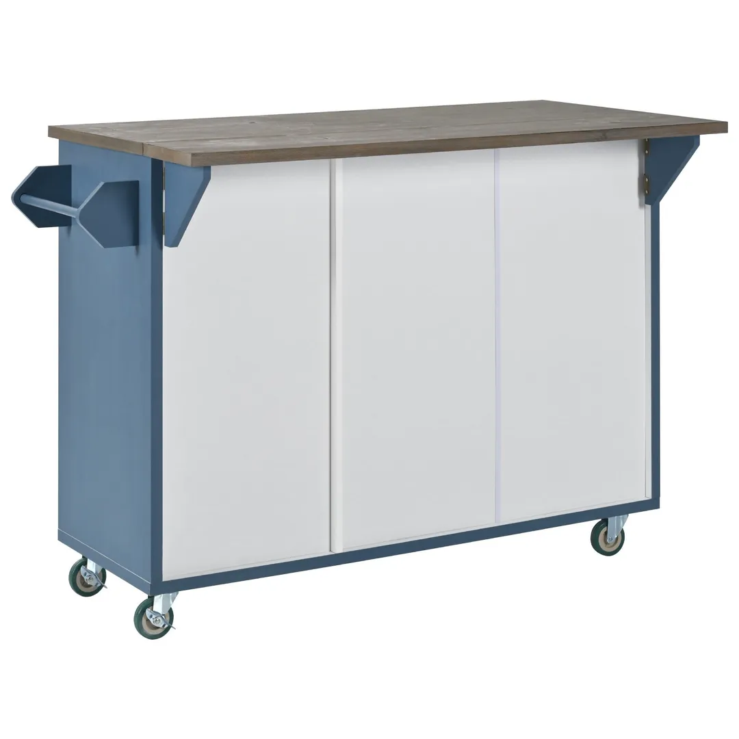 Nestfair Blue Wood Base with Mdf Wood Top Rolling Kitchen Island (25.7-in x 51.6-in x 36.7-in), photo 3 of 8