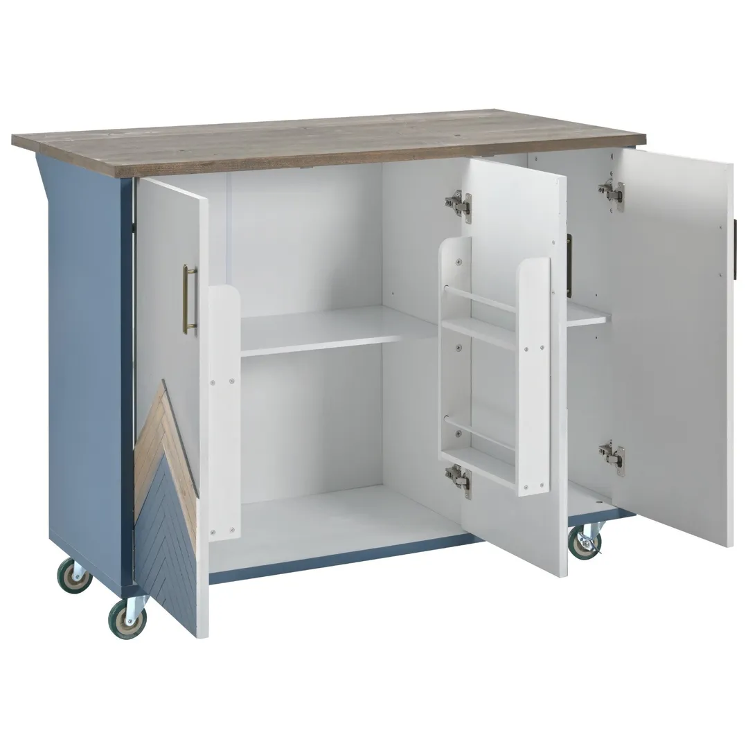 Nestfair Blue Wood Base with Mdf Wood Top Rolling Kitchen Island (25.7-in x 51.6-in x 36.7-in), photo 5 of 8