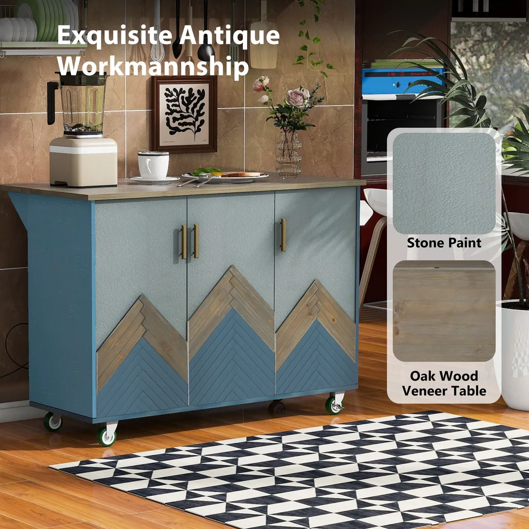 Nestfair Blue Wood Base with Mdf Wood Top Rolling Kitchen Island (25.7-in x 51.6-in x 36.7-in), photo 7 of 8