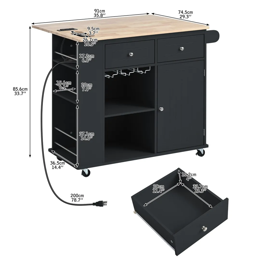 Nestfair Black Wood Base with Mdf Top Rolling Kitchen Island (29.33-in x 39.8-in x 33.7-in), photo 8 of 8