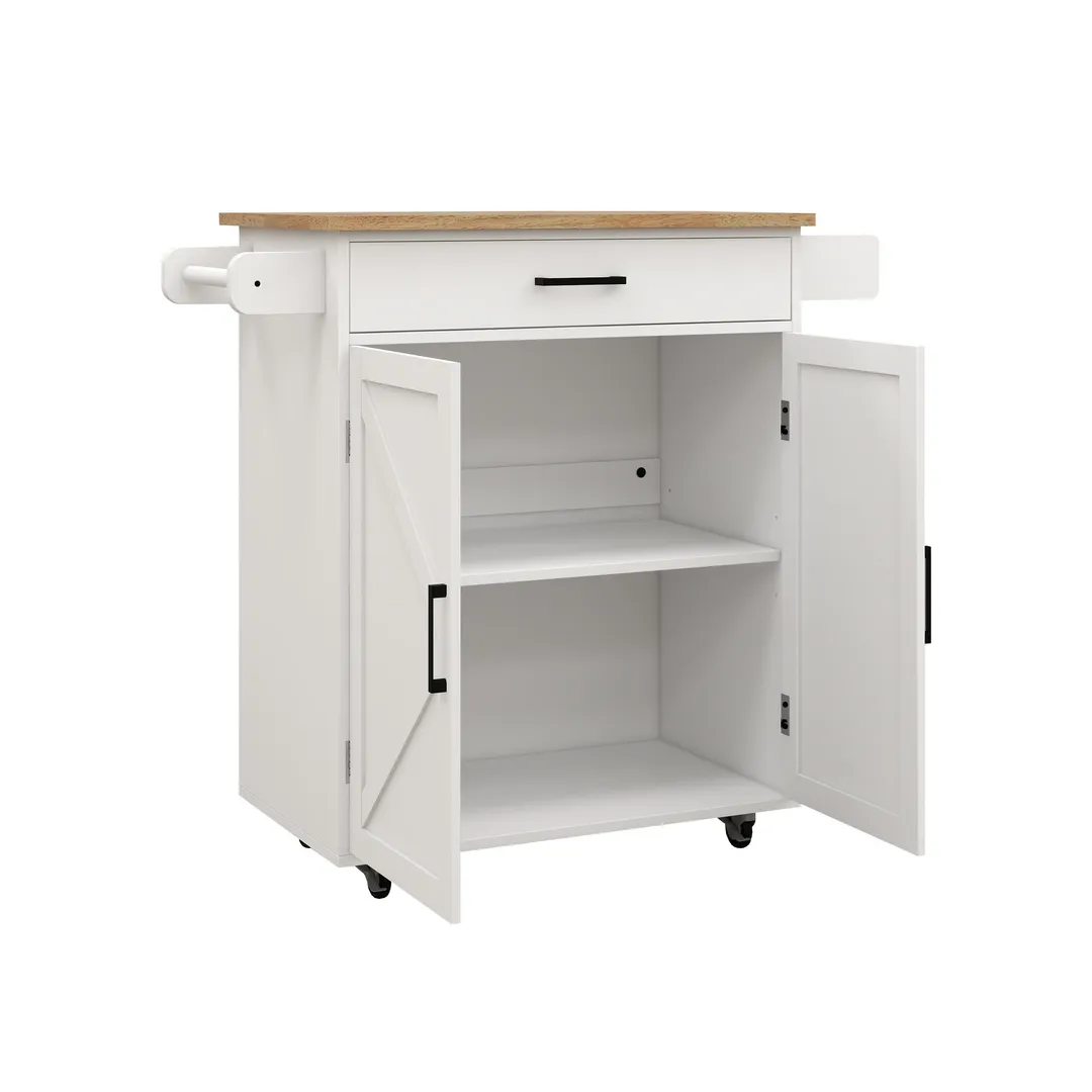 Nestfair White Wood Base with Mdf Wood Top Rolling Kitchen Island (17.72-in x 37.99-in x 36.02-in), photo 3 of 8