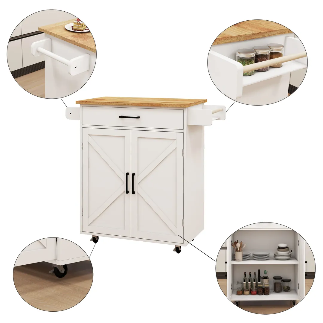 Nestfair White Wood Base with Mdf Wood Top Rolling Kitchen Island (17.72-in x 37.99-in x 36.02-in), photo 4 of 8