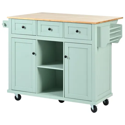 Green Mdf Base with Wood Top Rolling Kitchen Island