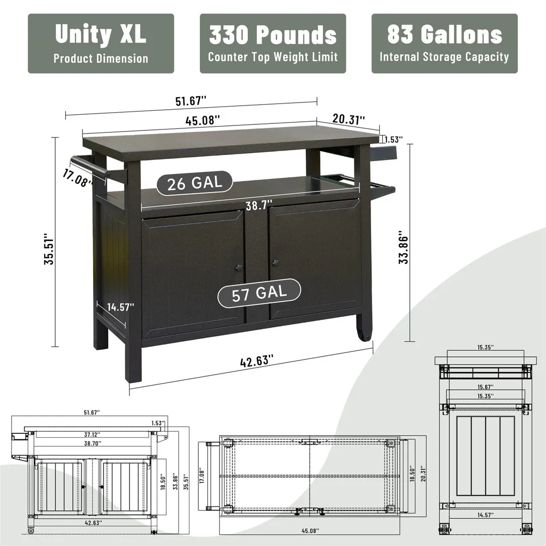 BABOOM Brown Metal Base with Extruded Aluminum Top Rolling Kitchen Island (20.31-in x 51.67-in x 35.51-in), photo 2 of 7