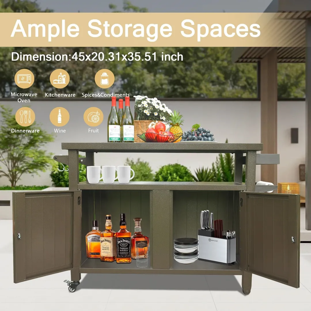 BABOOM Brown Metal Base with Extruded Aluminum Top Rolling Kitchen Island (20.31-in x 51.67-in x 35.51-in), photo 3 of 7