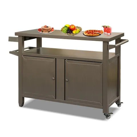 Brown Metal Base with Extruded Aluminum Top Rolling Kitchen Island