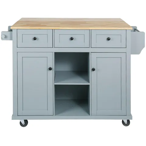 Blue Mdf Base with Wood Top Rolling Kitchen Island