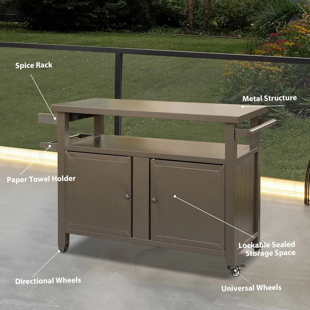 BABOOM Brown Metal Base with Extruded Aluminum Top Rolling Kitchen Island (20.31-in x 51.67-in x 35.51-in), photo 5 of 7