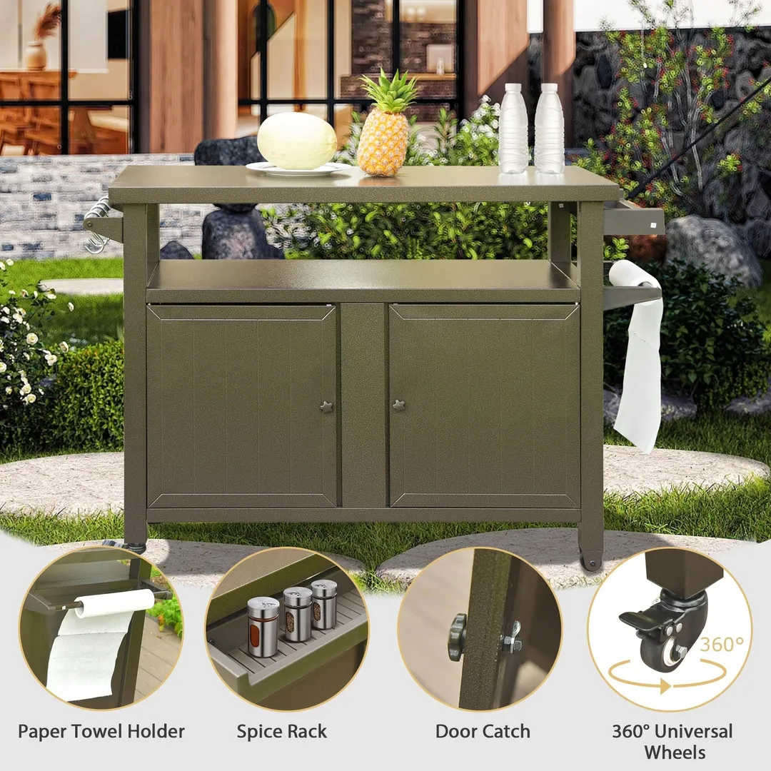 BABOOM Brown Metal Base with Extruded Aluminum Top Rolling Kitchen Island (20.31-in x 51.67-in x 35.51-in), photo 4 of 7