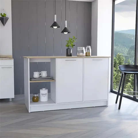 White Composite Base with Composite Top Kitchen Island