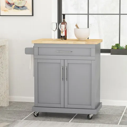 Gray Composite Base with Composite Top Rolling Kitchen Cart