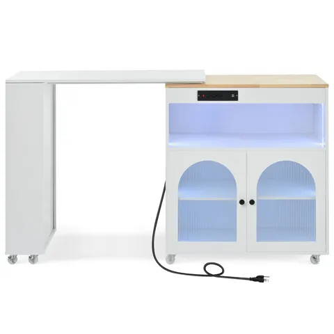 White Mdf Base with Wood Top Rolling Kitchen Island