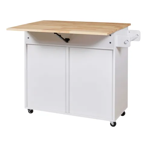 White Mdf Base with Wood Top Rolling Kitchen Island