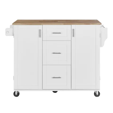 White Mdf Base with Wood Top Rolling Kitchen Island