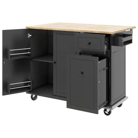 Black Mdf Base with Wood Top Rolling Kitchen Island