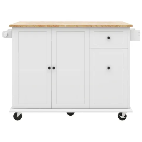 White Mdf Base with Wood Top Rolling Kitchen Island