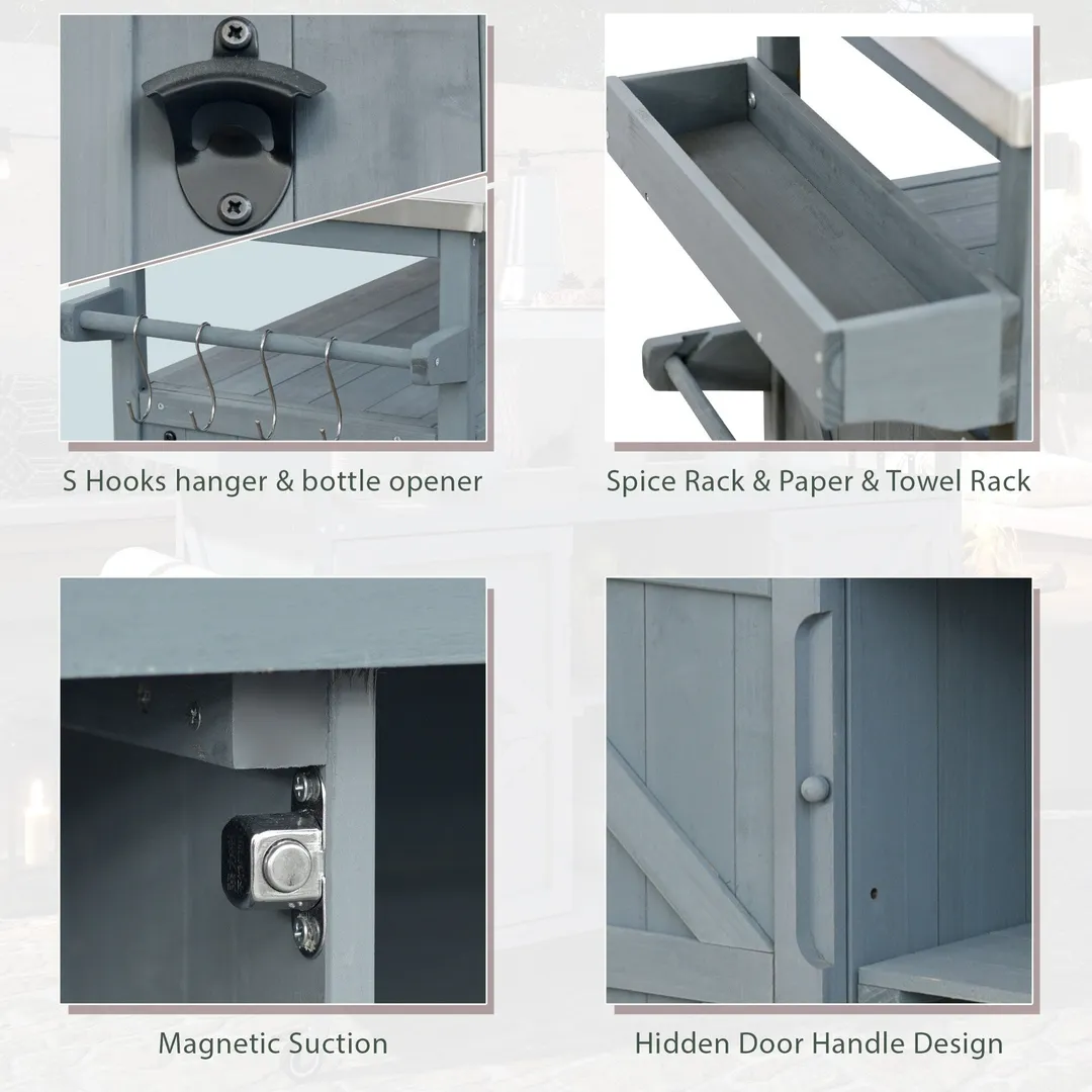 Kahomvis Blue Wood Base with Steel Metal Top Rolling Kitchen Island (18.5-in x 50.25-in x 36.3-in), photo 6 of 9