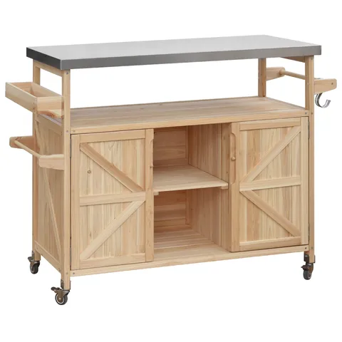 Wood Base with Steel Metal Top Rolling Kitchen Island