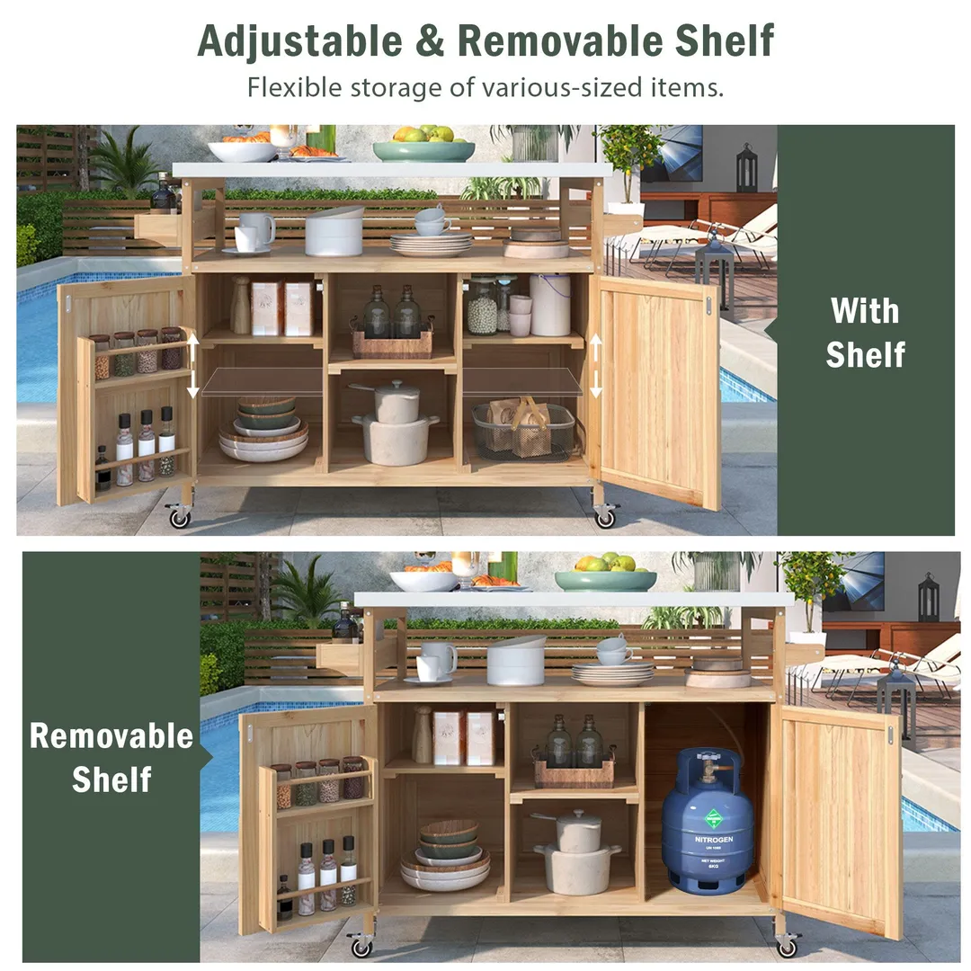 Kahomvis Wood Base with Steel Metal Top Rolling Kitchen Island (18.5-in x 50.25-in x 36.3-in), photo 4 of 9