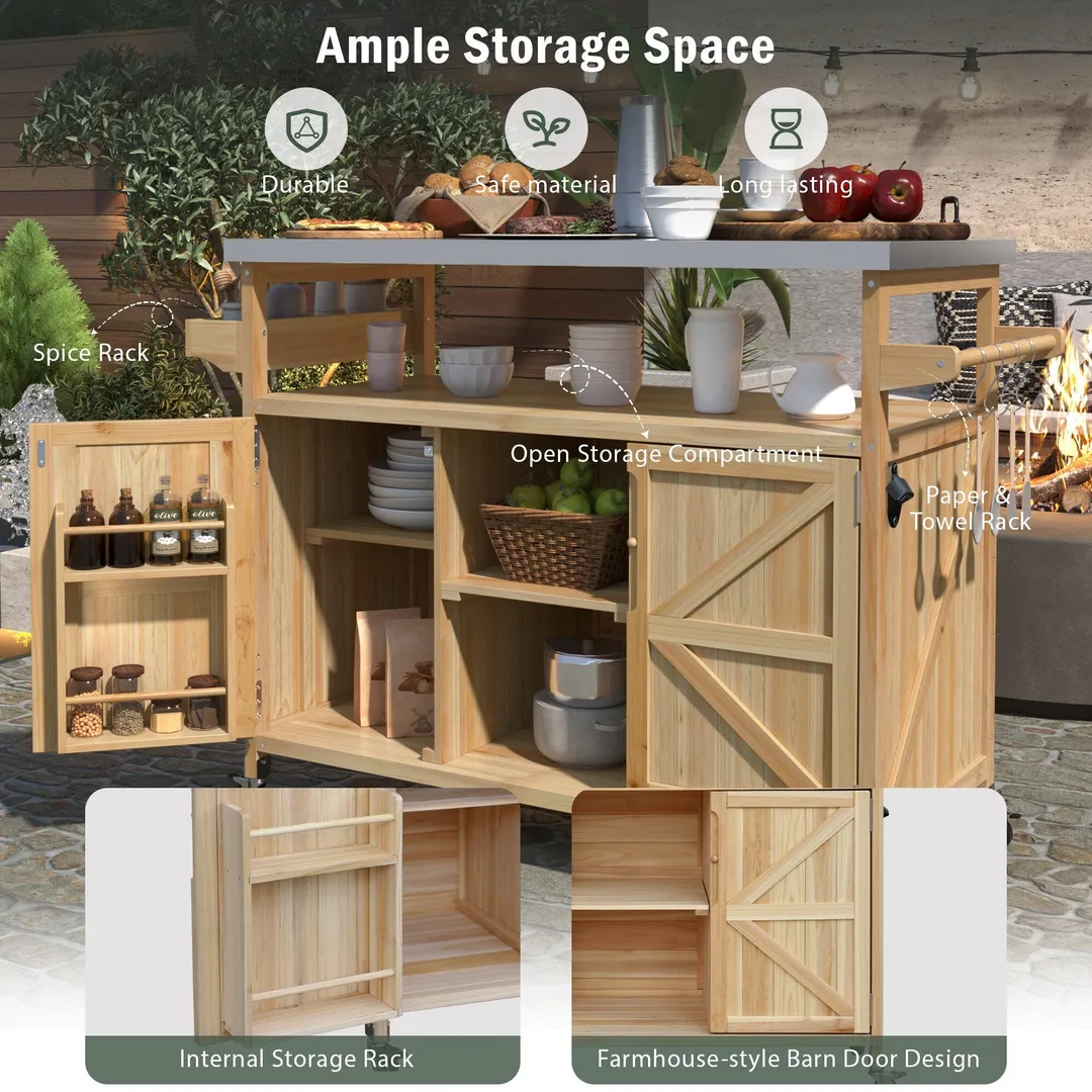 Kahomvis Wood Base with Steel Metal Top Rolling Kitchen Island (18.5-in x 50.25-in x 36.3-in), photo 5 of 9