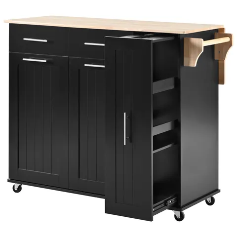 Black Mdf Base with Wood Top Rolling Kitchen Island