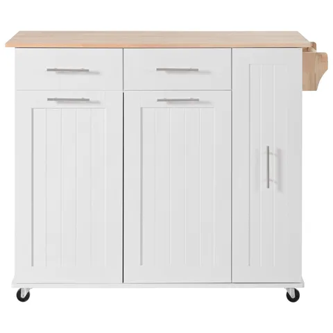 White Mdf Base with Wood Top Rolling Kitchen Island