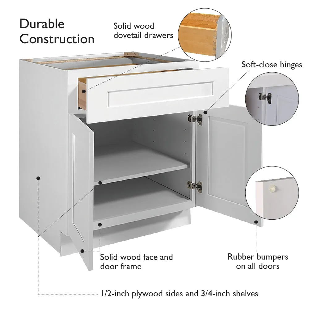 Design House Brookings 36-in W x 34.5-in H x 24-in D White Maple L-shaped 2-Drawers Base Fully Assembled Plywood Cabinet (Recessed Panel Shaker Style), photo 8 of 20